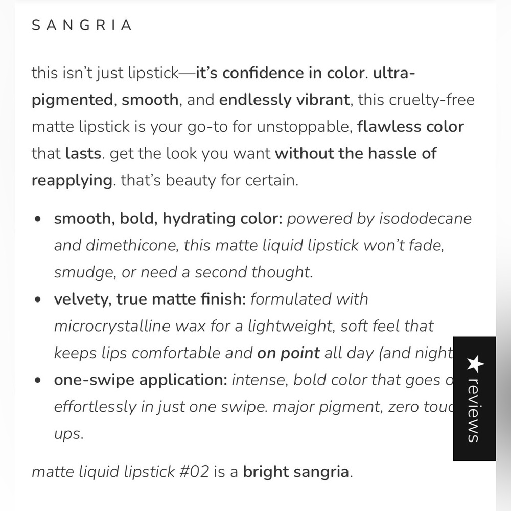 $20 or 2/$25 BEAUTY FOR CERTAIN LIQUID LIPSTICK “#02 SANGRIA” - BRAND NEW in box - Picture 6 of 15